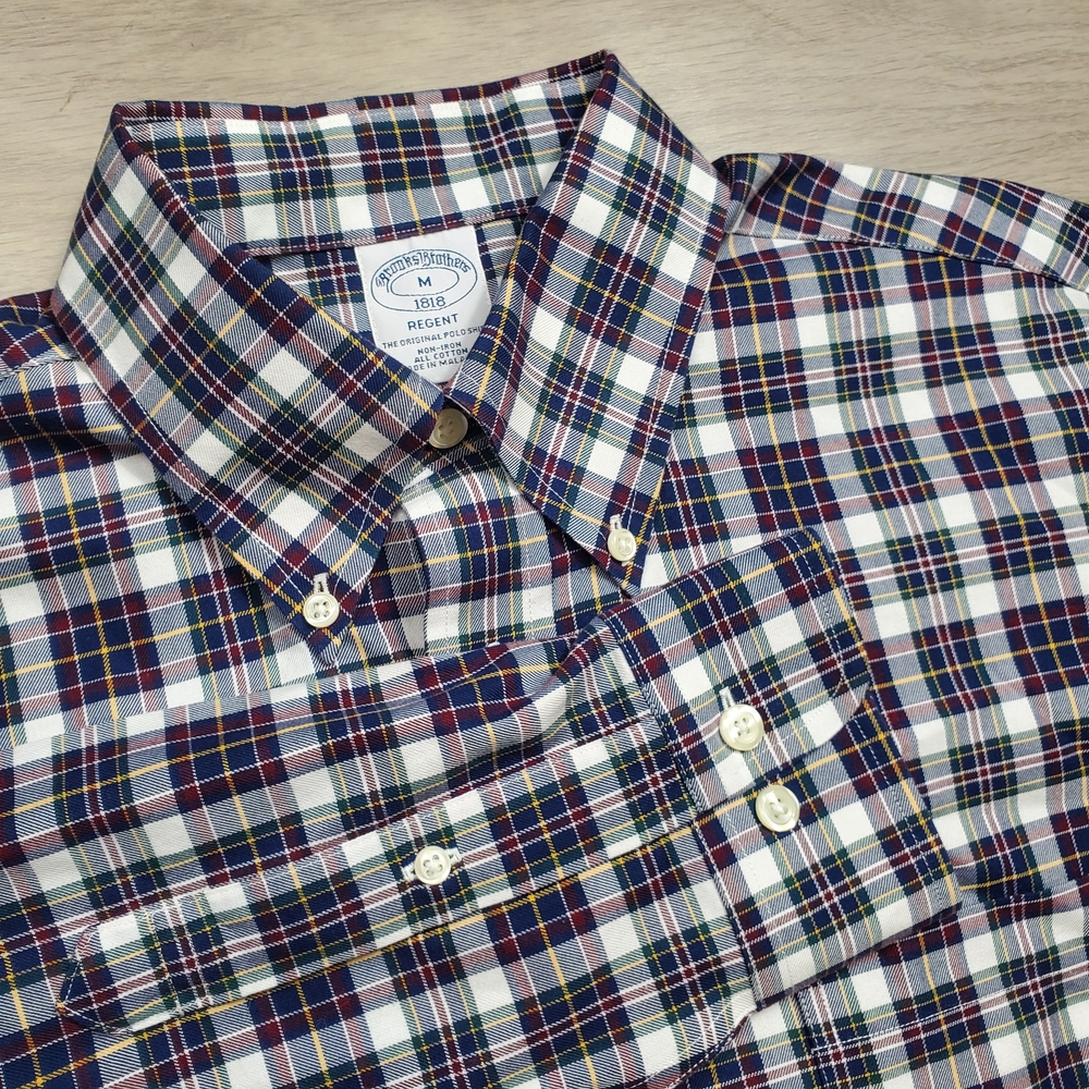 Brooks Brothers 1818 Regent Fit Button Down Shirt Mens M Check Pocket Non Iron